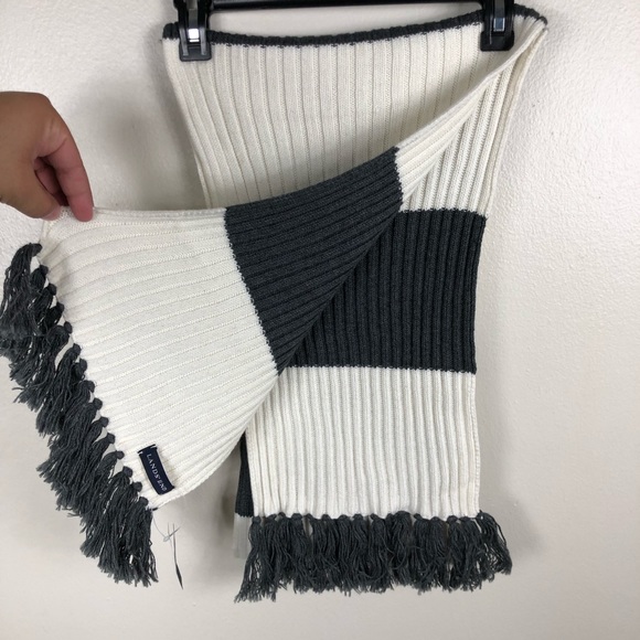 Lands' End Accessories - Lands End Ivory Wide Stripe Knit Scarf